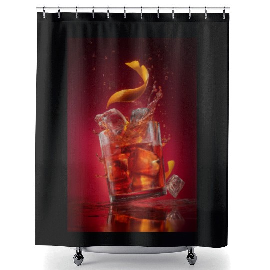 Splashing Negroni Cocktail Shower Curtains