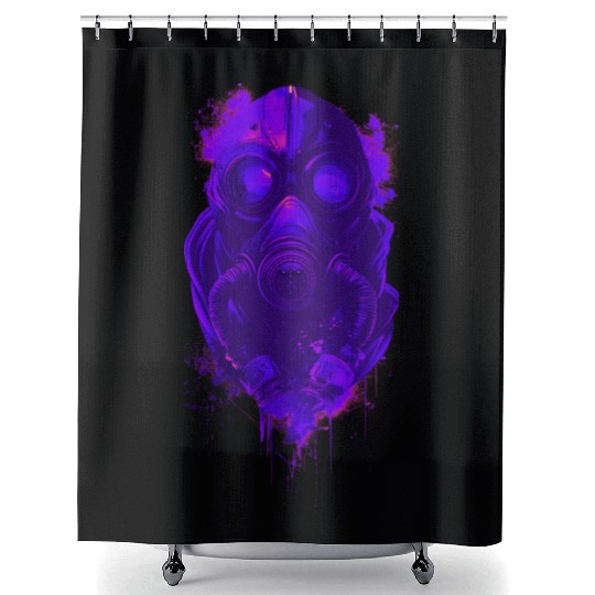 Neon Gas Mask Art for Cyberpunk Style Shower Curtains