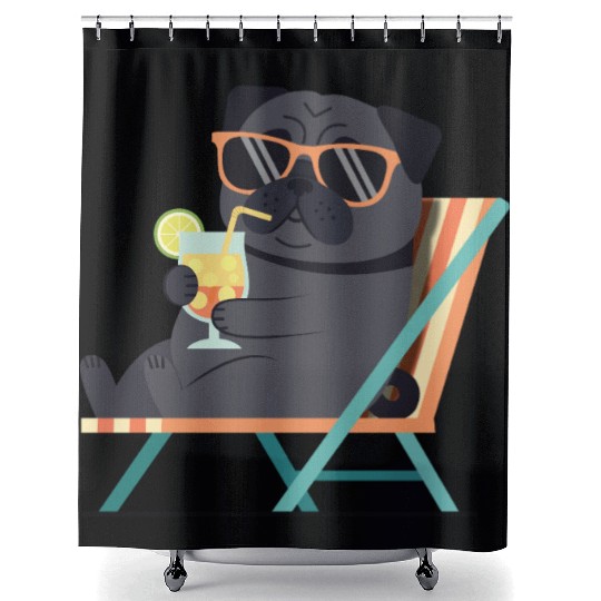 Chill Pug with Sunglasses and Lemonade Shower Curtains