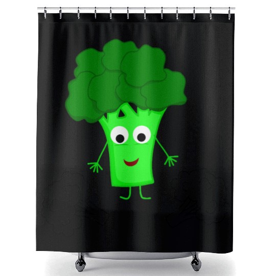 Whimsical Broccoli Character Design Shower Curtains