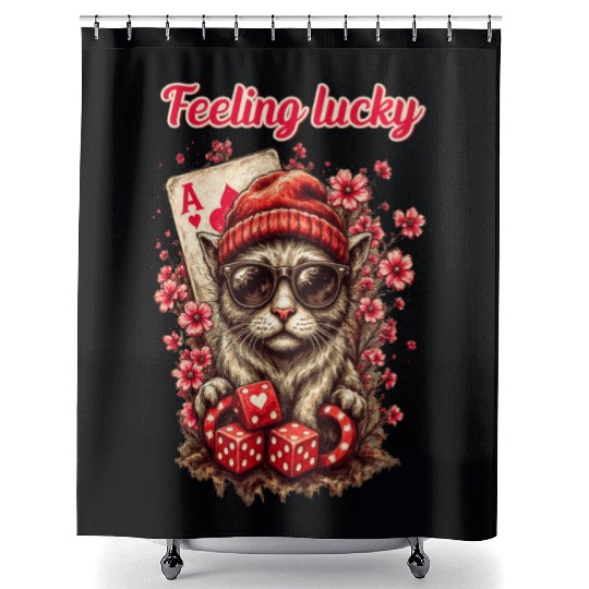 Whimsical Cat Poker Celebration Shower Curtains