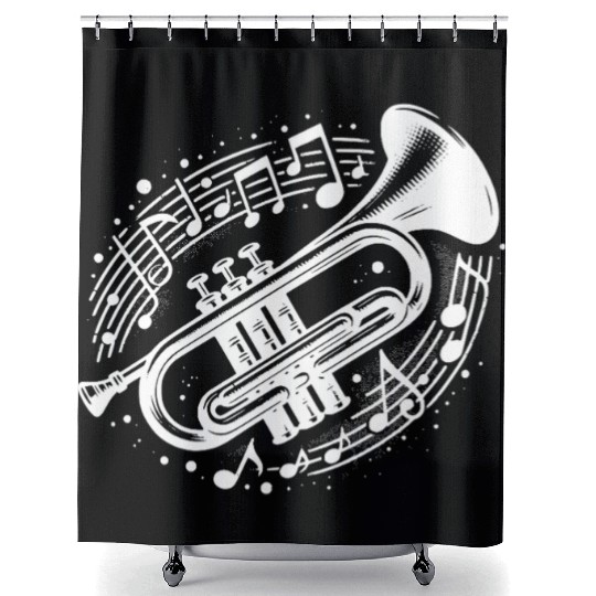 Trumpet Meets Musical Note Loud, Wild, Beautiful Shower Curtains