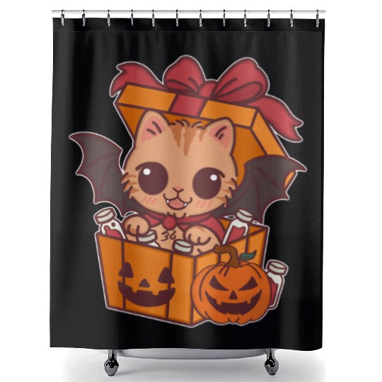 Halloween Cat with Potion Gift Box Shower Curtains