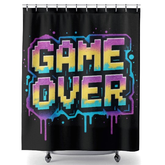 Pixelated Game Over Graffiti Design Shower Curtains
