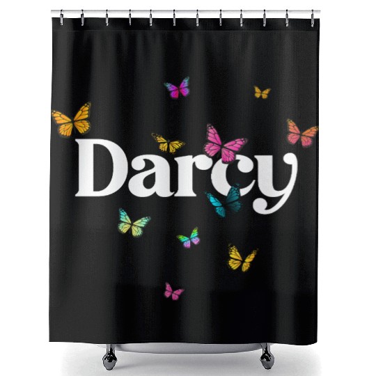DARCY - beautiful girl name with cute butterflies Shower Curtains