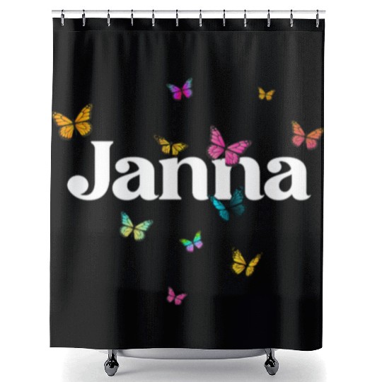 JANNA - beautiful girl name with cute butterflies Shower Curtains