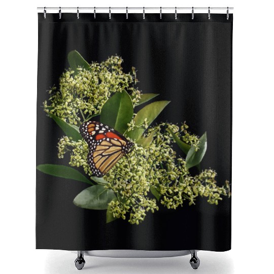 Monarch Butterfly on Euonymus Shower Curtains