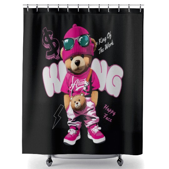Trendy Teddy Bear Streetwear Design Shower Curtains