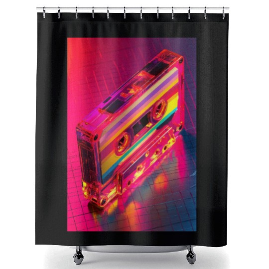 Neon Rainbow Cassette Tape Shower Curtains