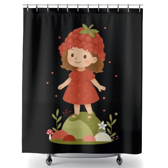 Cute Raspberry Girl Illustration Shower Curtains
