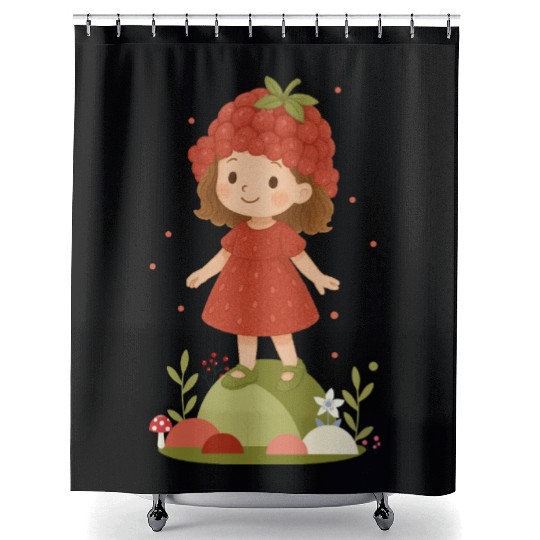 Cute Raspberry Girl Illustration Shower Curtains