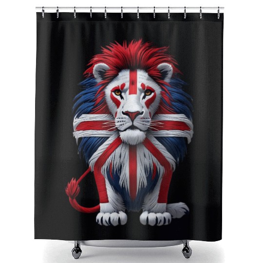 British Lion with Union Jack Flag Graphic Design Shower Curtains