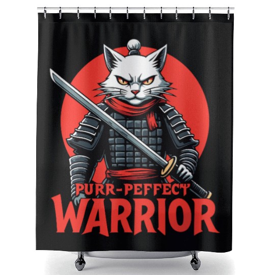 Purr-Perfect Warrior Cat Design Shower Curtains