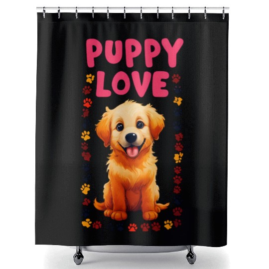 Cute Puppy Love Illustration for Apparel Shower Curtains