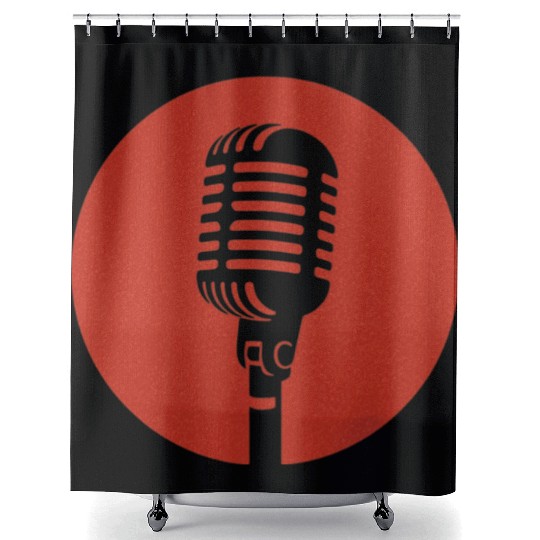 Retro Microphone in Red Circle – Vintage Music  Shower Curtains