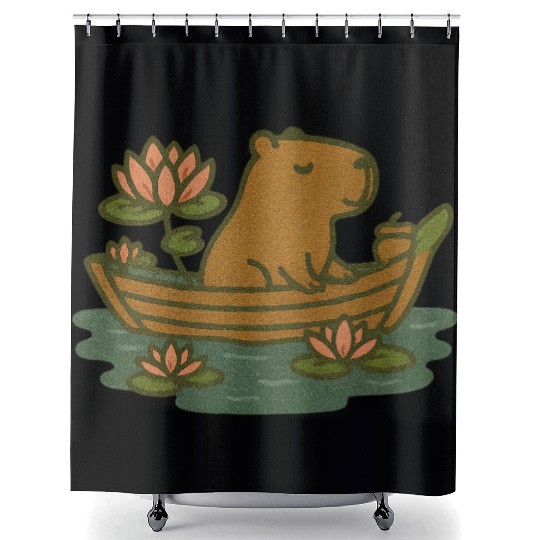 Whimsical Bear in Lotus Boat Design Shower Curtains