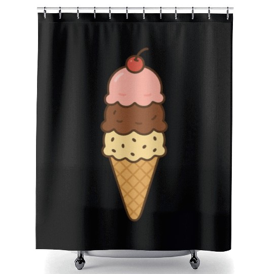 Ice Cream Cone Trio Illustration Shower Curtains
