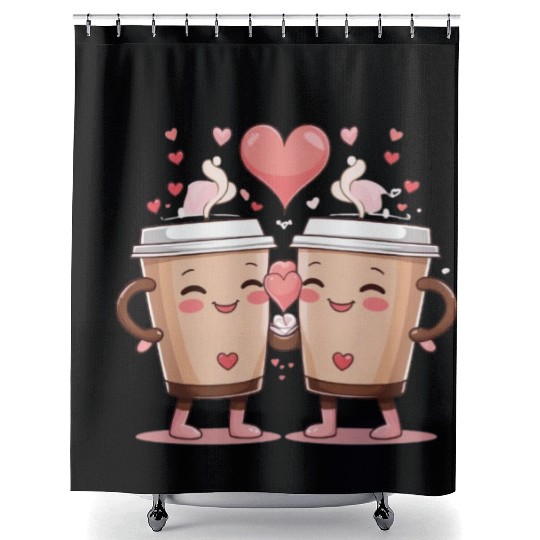 Couple Coffee Love Illustration Shower Curtains
