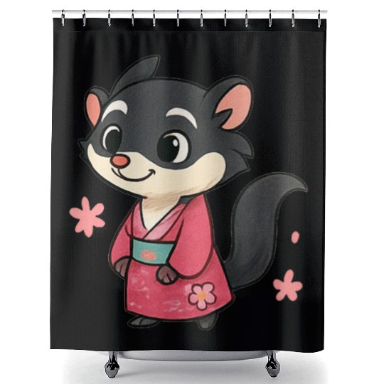 Kawaii Sly Fox in Traditional Kimono Shower Curtains