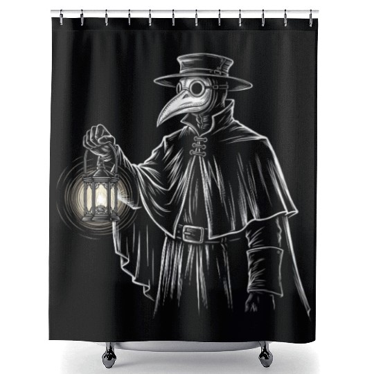 Dark Medieval Plague Doctor Illustration Shower Curtains