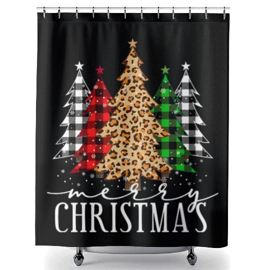 Leopard and Plaid Christmas Tree Design Shower Curtains