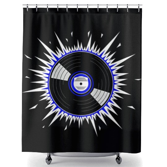 Vinyl Record Starburst Design Shower Curtains
