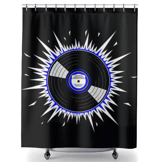 Vinyl Record Starburst Design Shower Curtains