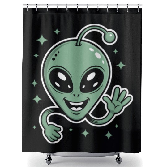 Cute Alien Cartoon Illustration Shower Curtains