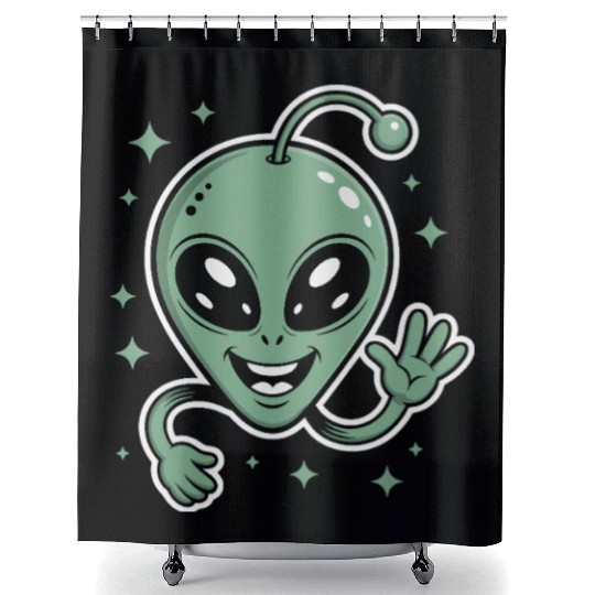 Cute Alien Cartoon Illustration Shower Curtains