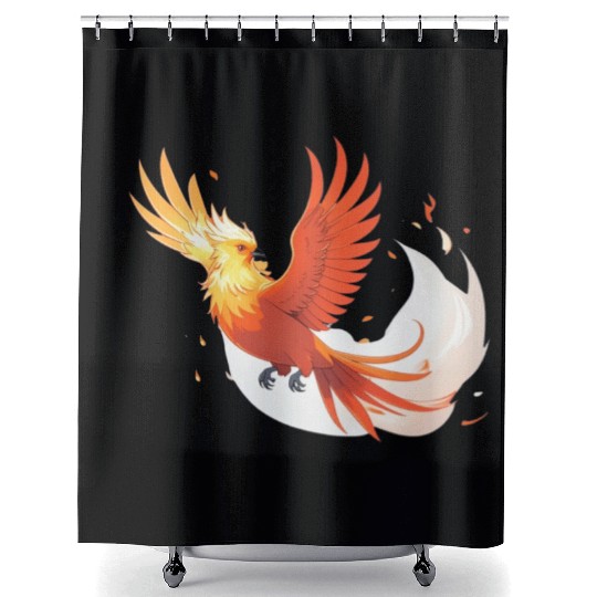 Fiery Mythical Phoenix Illustration Shower Curtains