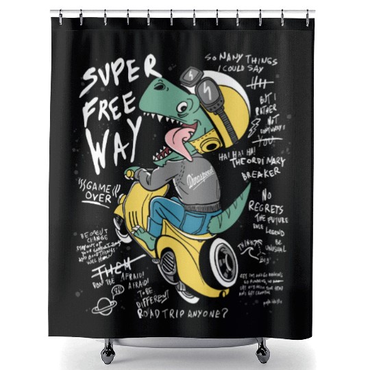 Dinosaur Racer with Streetwear Vibe Shower Curtains
