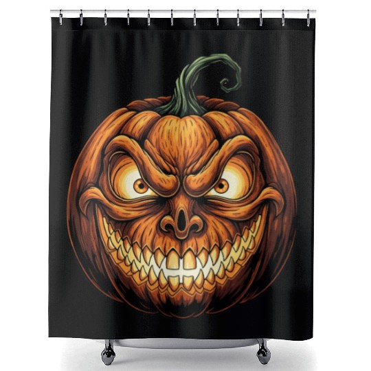 Menacing Jack-o'-Lantern Face Illustration Shower Curtains