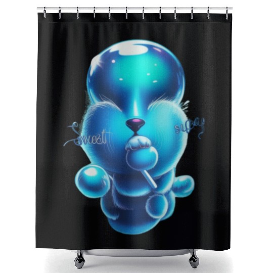 Whimsical Blue Bear with Lollipop Shower Curtains