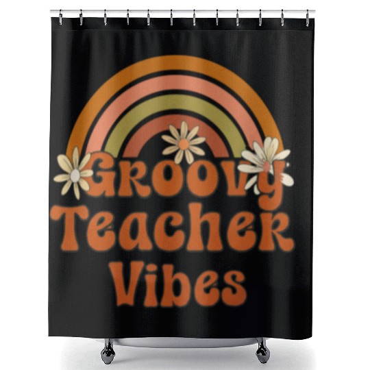 Groovy Teacher Vibe Rainbow Shower Curtains Design
