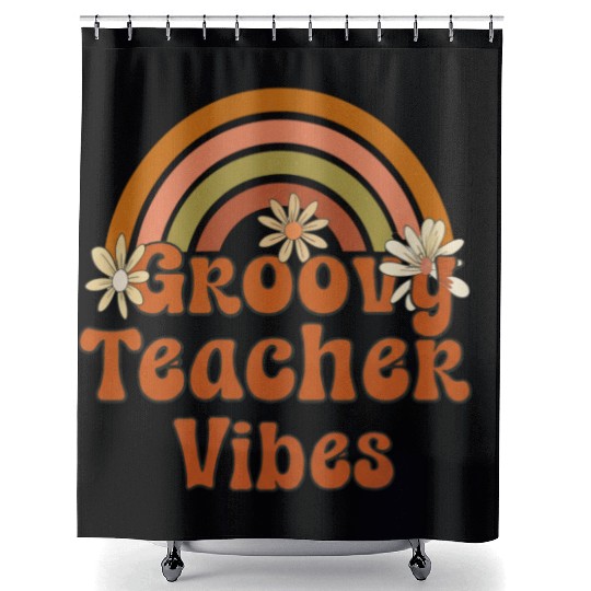 Groovy Teacher Vibe Rainbow Shower Curtains Design