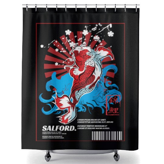 Traditional Japanese Koi Fish Water Tattoo Shower Curtains