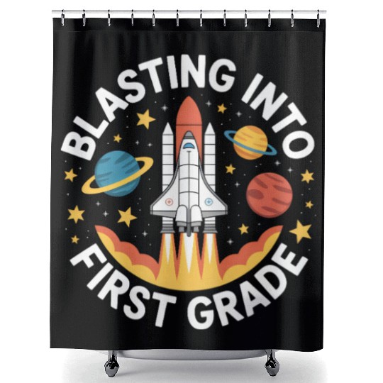 Blasting Hard Into First Grade Back To School Shower Curtains
