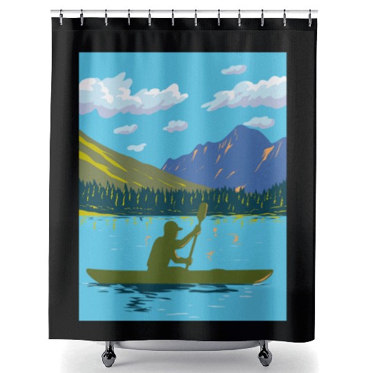 Kayak in Lake Josephine Glacier National Park WPA Shower Curtains