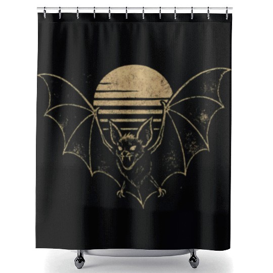 Retro Sunset Bat Silhouette with Full Moon Shower Curtains