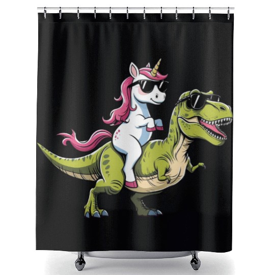 Cool Unicorn Riding T-Rex Dinosaur Shower Curtains