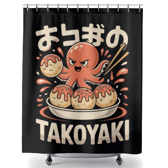 Octopus Serving Takoyaki Illustration Shower Curtains