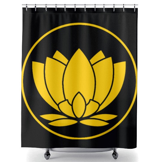 Minimalist Lotus Emblem Design Yellow Shower Curtains