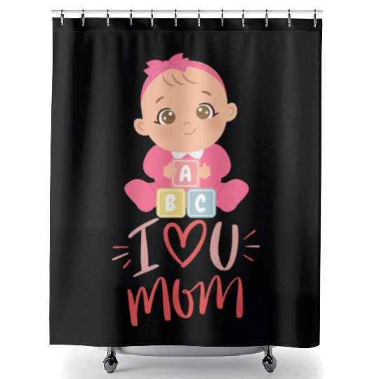 Cute Baby Girl with I Love Mom Message Shower Curtains