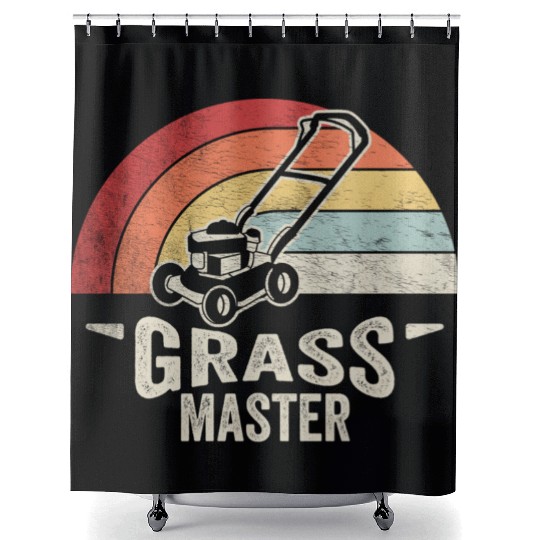 Grass Master Lawn Mowing Lawn Mower  Funny Retro Shower Curtains