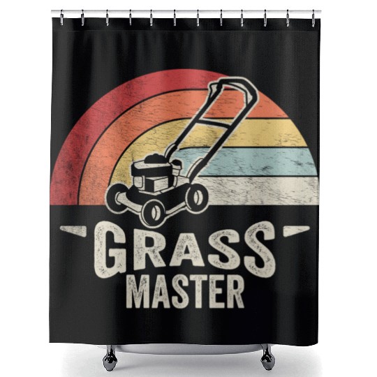 Grass Master Lawn Mowing Lawn Mower  Funny Retro Shower Curtains