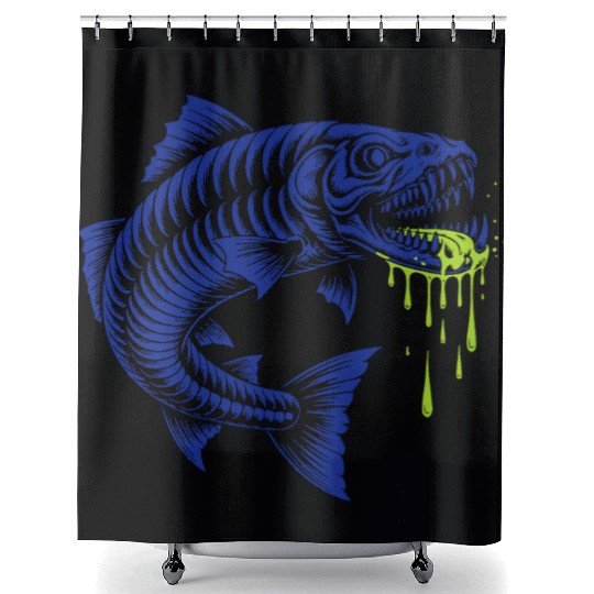 Neon Rage Fish Graphic Shower Curtains