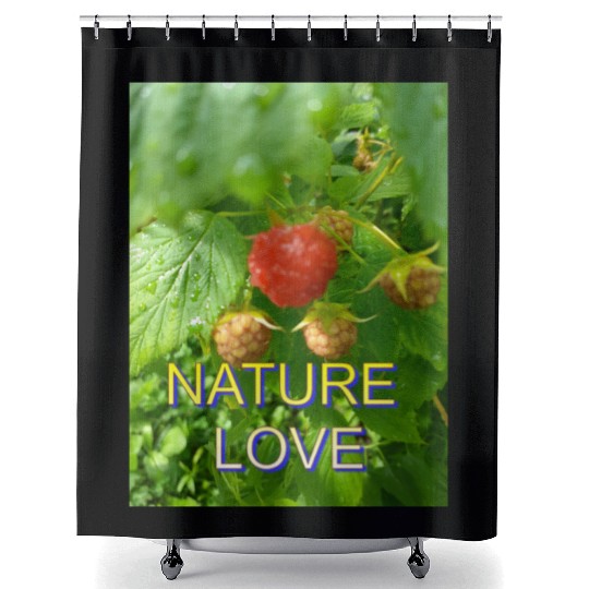 Vivid Raspberry and Greenery Nature Design Shower Curtains