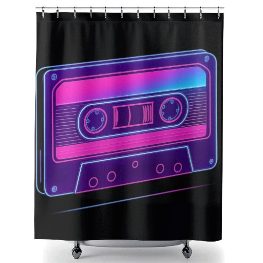 Neon Cassette Tape Retro Design Shower Curtains