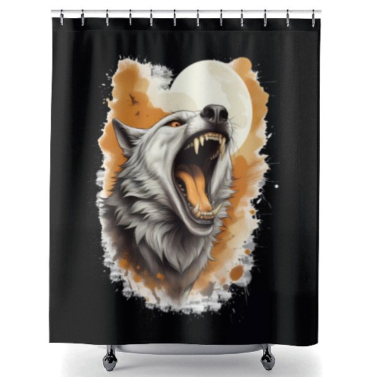 Howling Wolf Under Full Moon Shower Curtains
