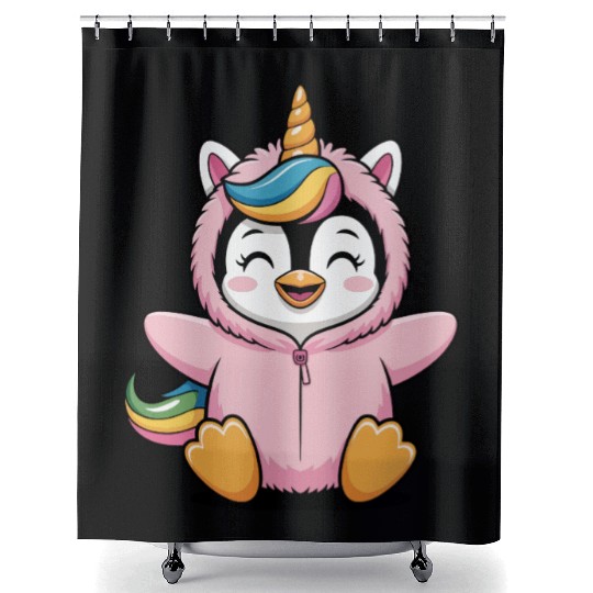 Colorful Unicorn Penguin Costume Shower Curtains